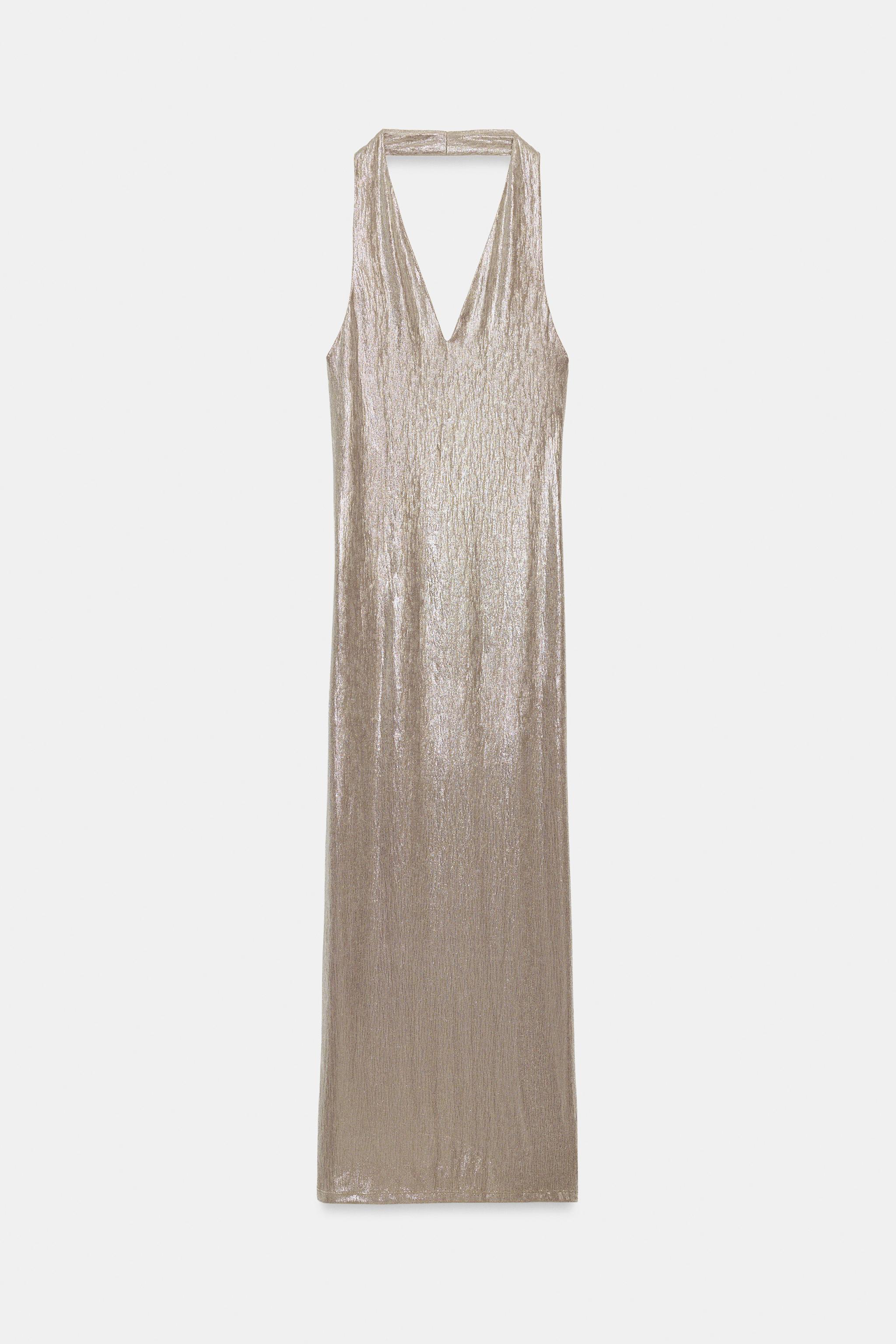 ROBE MI-LONGUE HALTER EFFET MÉTALLISÉ